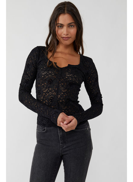 Free People Cloud Ride Lace Crew Long Sleeve