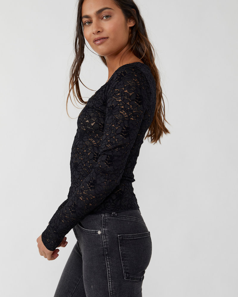 Free People Cloud Ride Lace Crew Long Sleeve