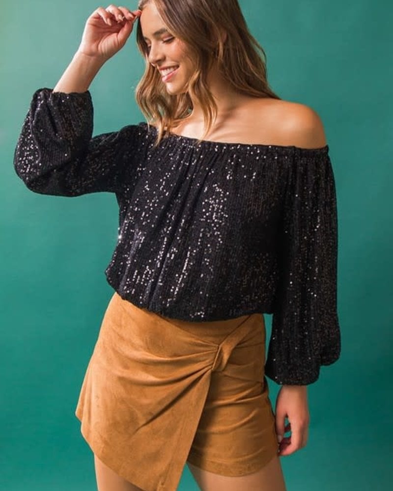 Sequined Off Shoulder Bubble Sleeve Blouse Thelma Thistle