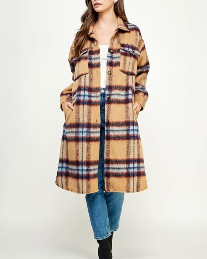 Plaid Checkered Coat Shacket | Camel