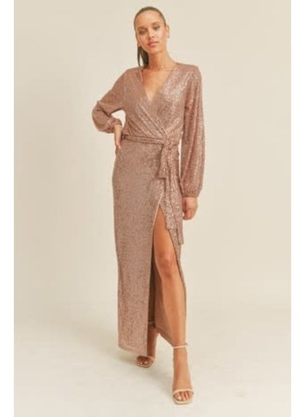 Bubble Sleeve Sequin Maxi Dress