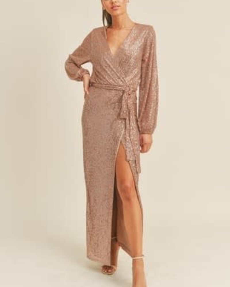 Bubble Sleeve Sequin Maxi Dress