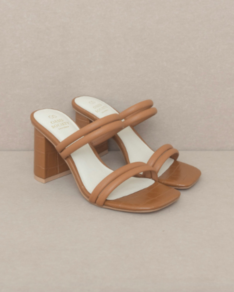 The Angela | Strappy Aligator Block Heel | Brown