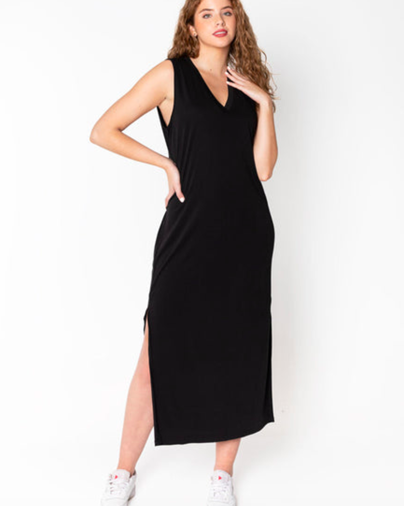 V Neck Maxi T Shirt Dress | Black