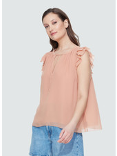 Flounce Sleeve Chiffon Blouse | Peach