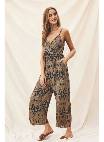 Paisley Print Sash Tie Jumpsuit