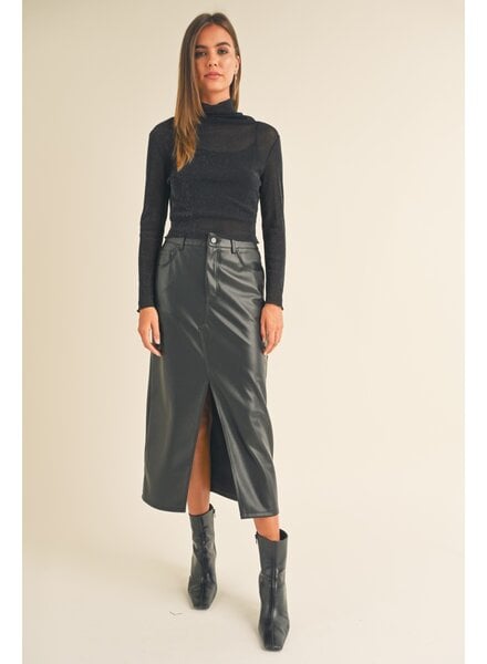 Pleather Slit Front Skirt