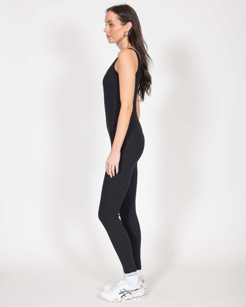 Ribbed Scoop Neck Jumpsuit | Black