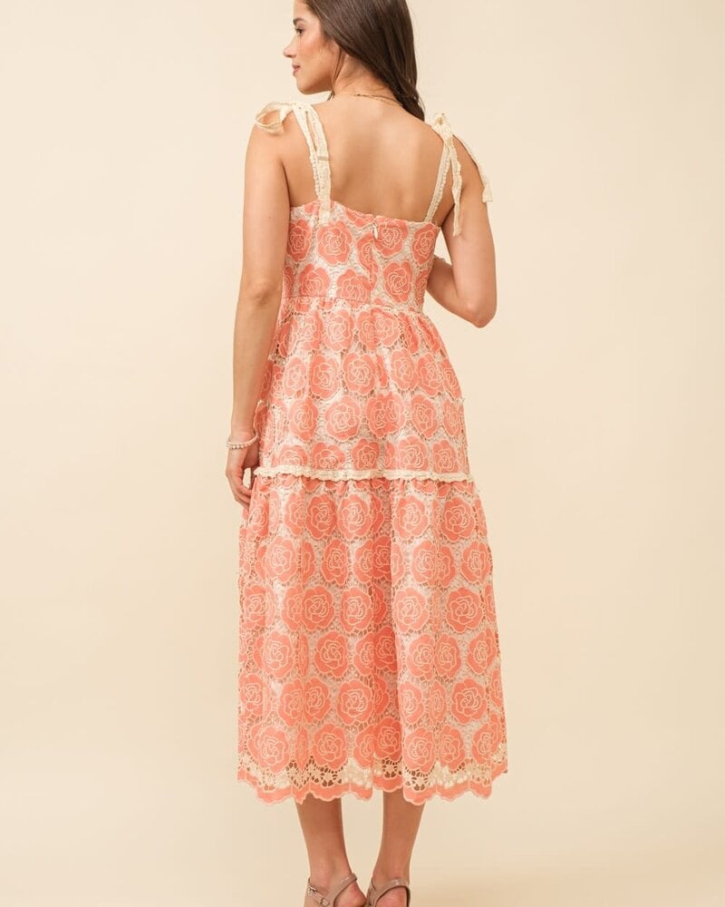 Sweet Rosette Lace Dress | Coral