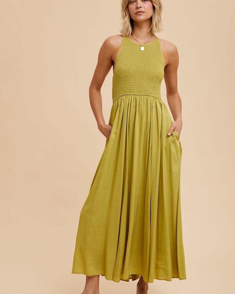 Lennie Linen Halter Maxi | Pistachio