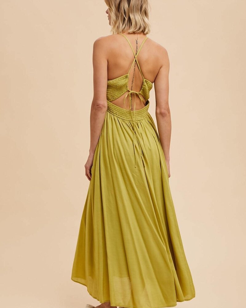 Lennie Linen Halter Maxi | Pistachio