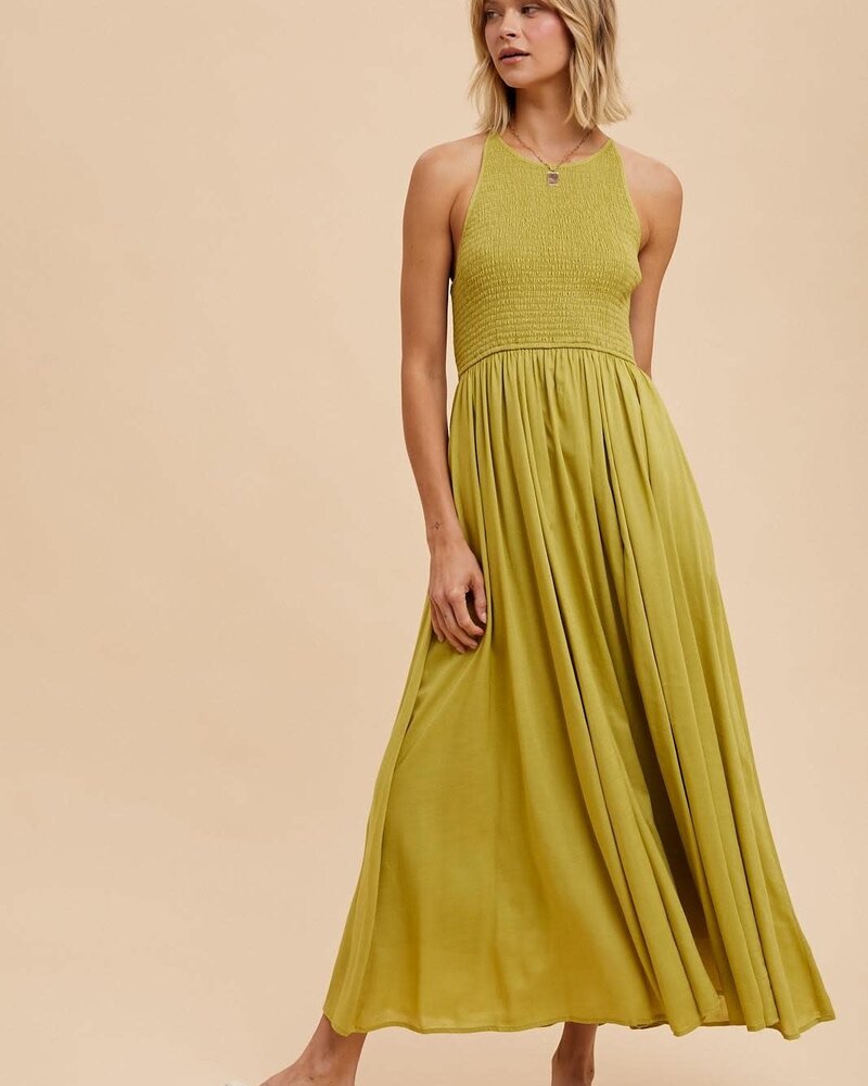 Lennie Linen Halter Maxi | Pistachio