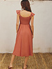 Pinstripe Flutter Sleeve Midi Dress