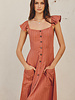 Pinstripe Flutter Sleeve Midi Dress