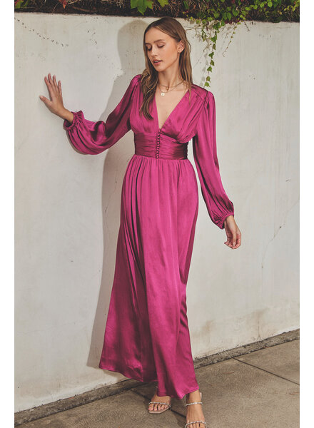 Satin Ruched Waist Maxi Dress