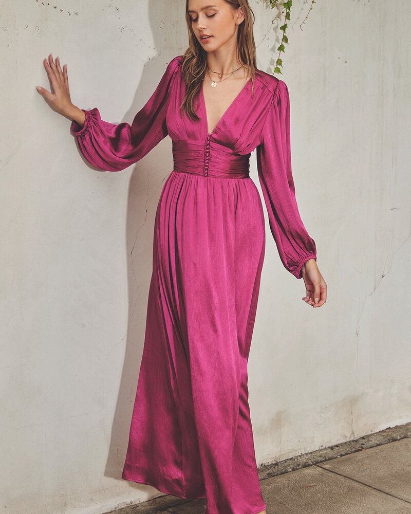 Satin Ruched Waist Maxi Dress