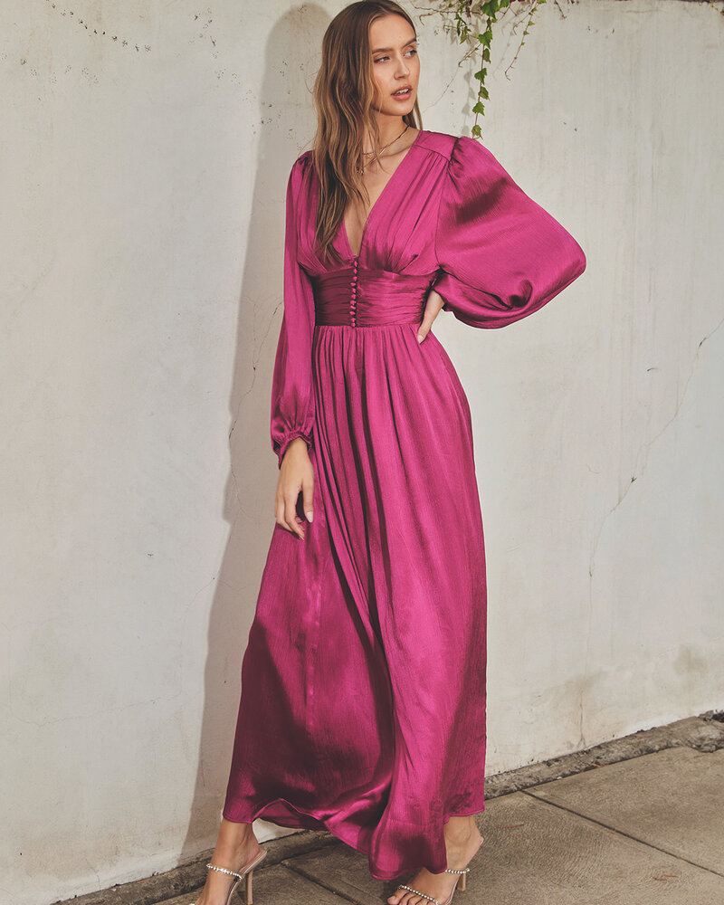Satin Ruched Waist Maxi Dress