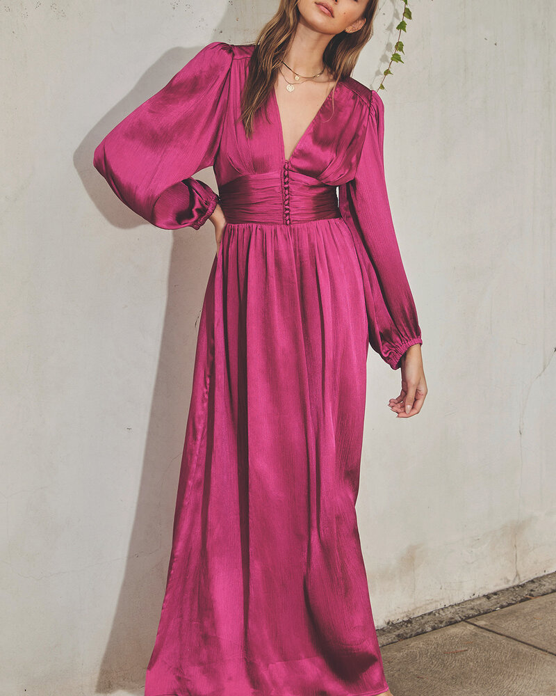 Satin Ruched Waist Maxi Dress