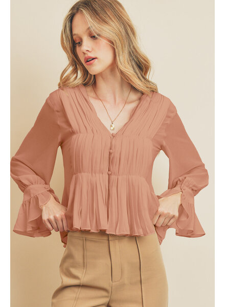 Double Take Pleated Peplum Blouse