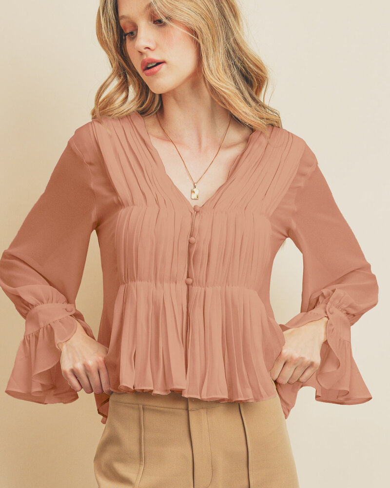 Double Take Pleated Peplum Blouse