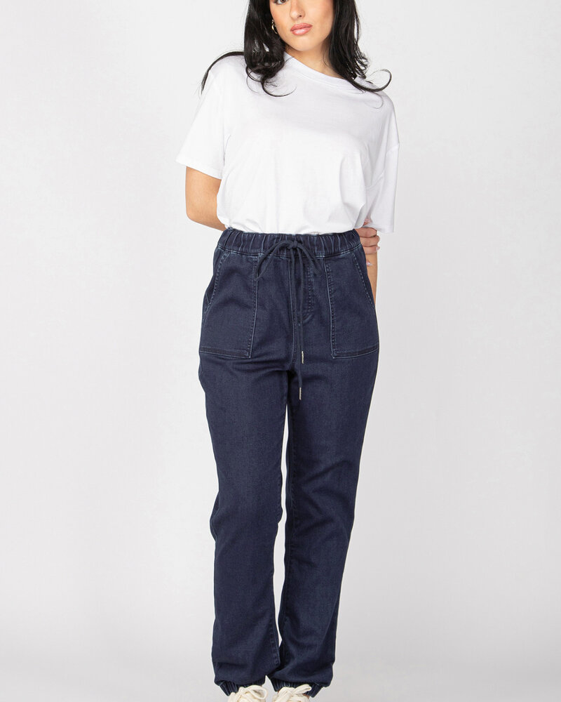 Riley Knit Denim Jogger | Indigo Blue