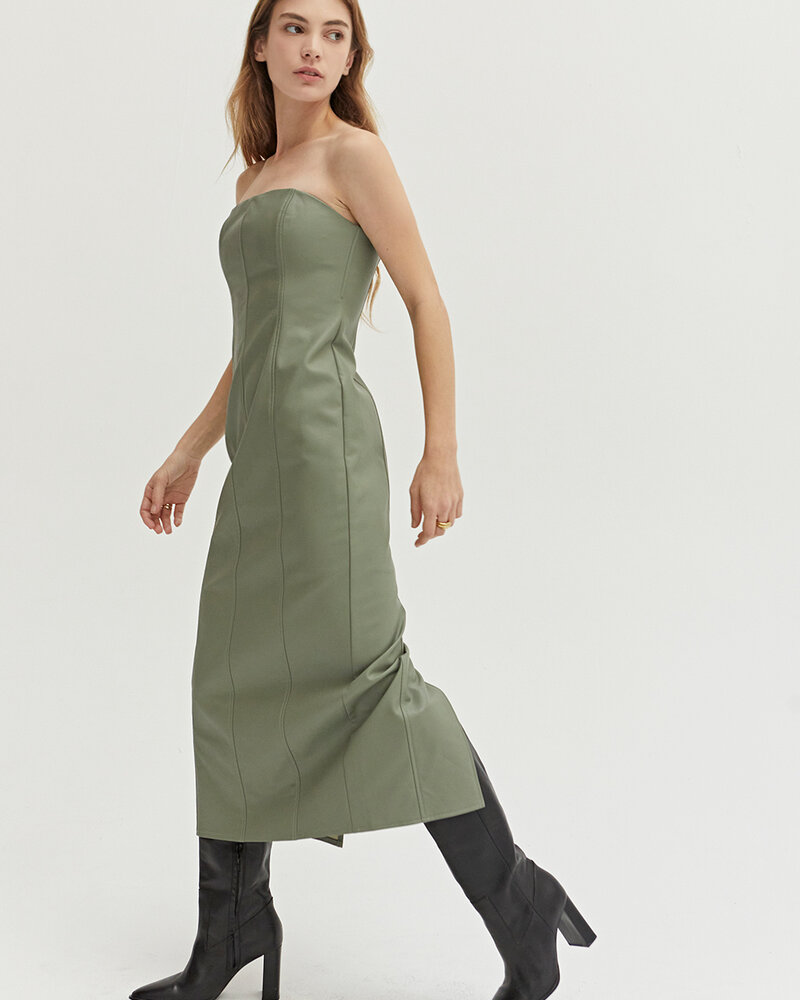 Faux Leather Lux Dress | Sage