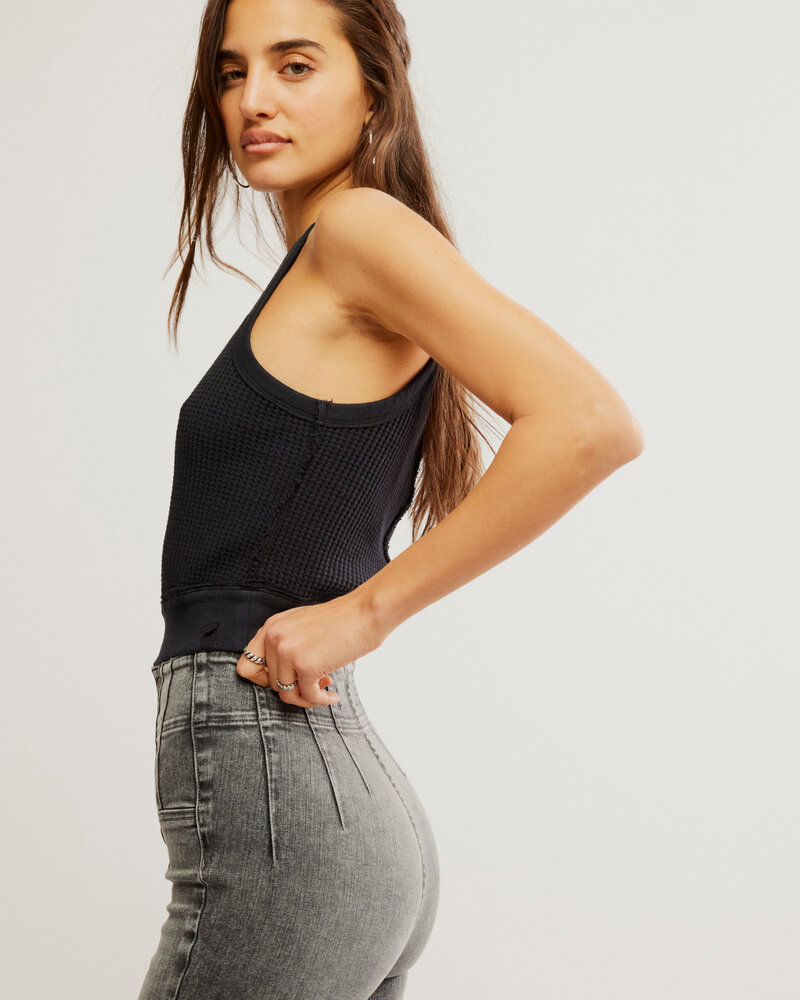 Free People Waffle Knit Vest Tank Top | Black