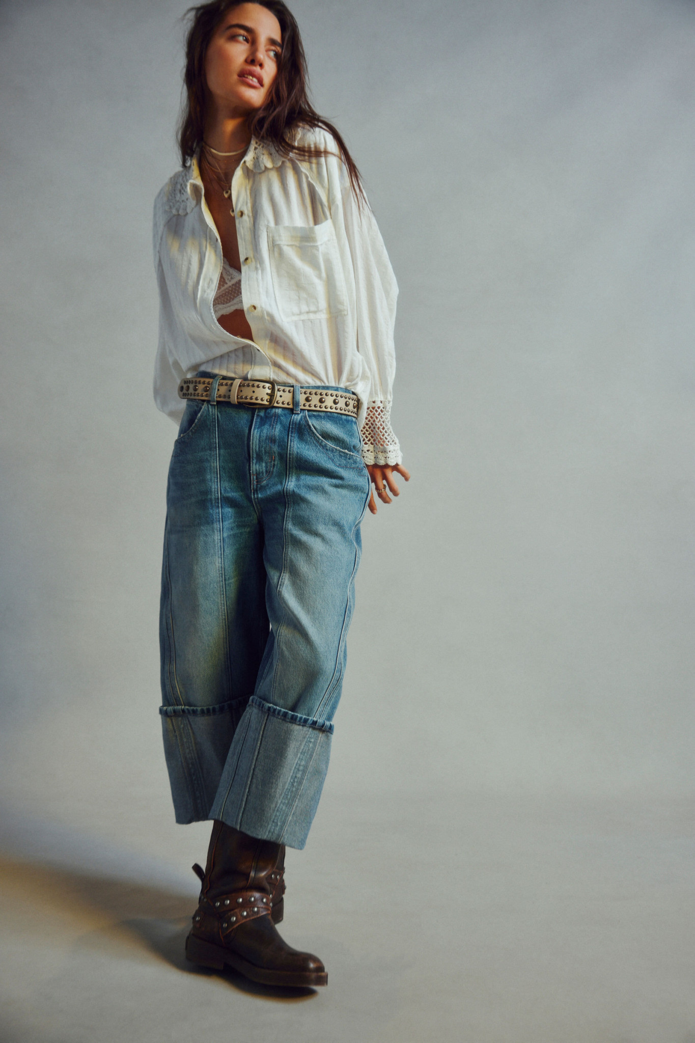 Free People Olsen Cuffed Barrel Jeans Driver