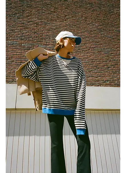 Free People Classic Striped Oversized Crewneck | Black