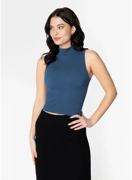 Bamboo Rib Mock Neck Tank | Navy