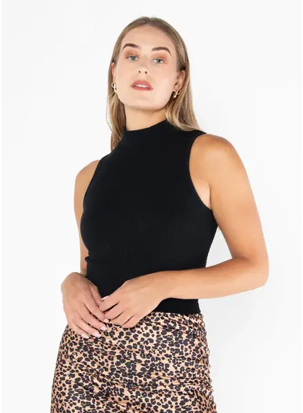 Bamboo Rib Mock Neck Tank | Black