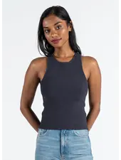 Ottoman Rib High Neck Tank | Carbon