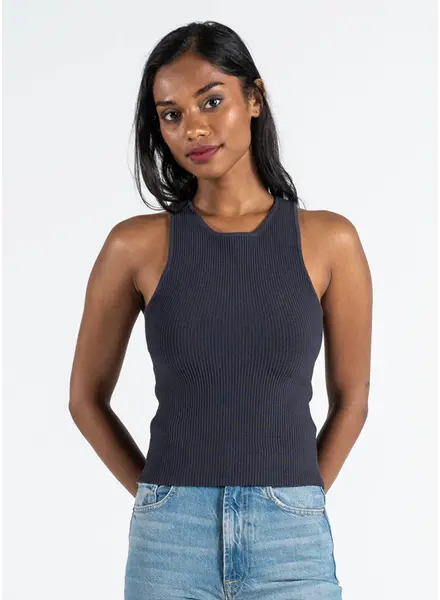 Ottoman Rib High Neck Tank | Carbon