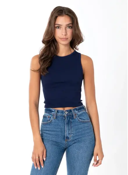 Bamboo Ribbed Tank | Navy