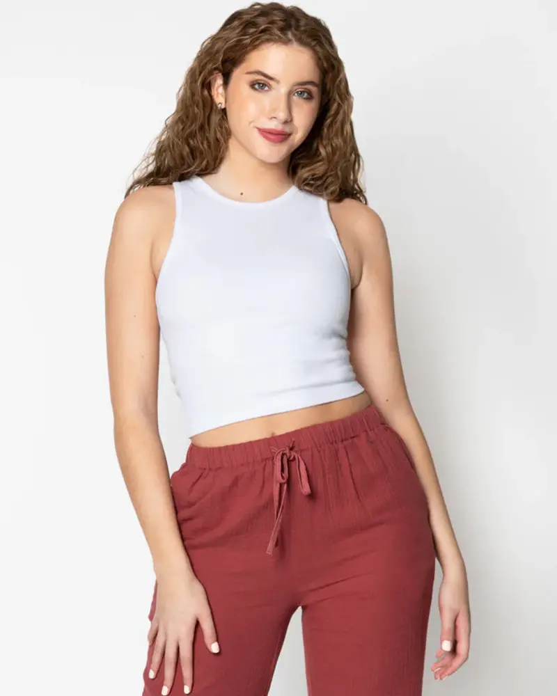 Bamboo Ribbed Tank | White