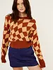 Wavy Checkered Print Knit Sweater