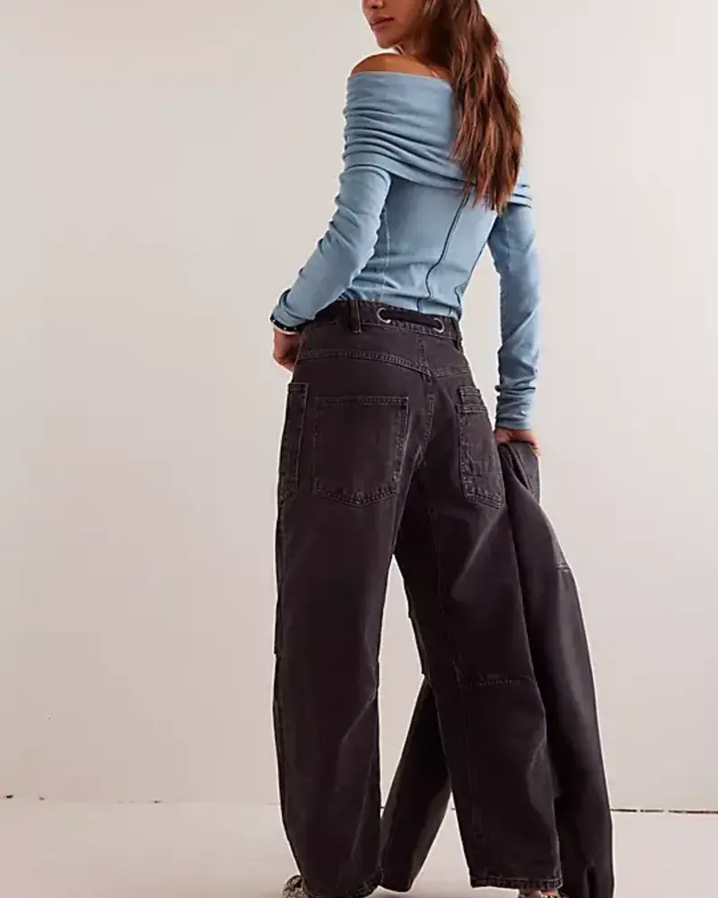 Free People Moxie Pull-On Barrel Jeans | Nighthawk