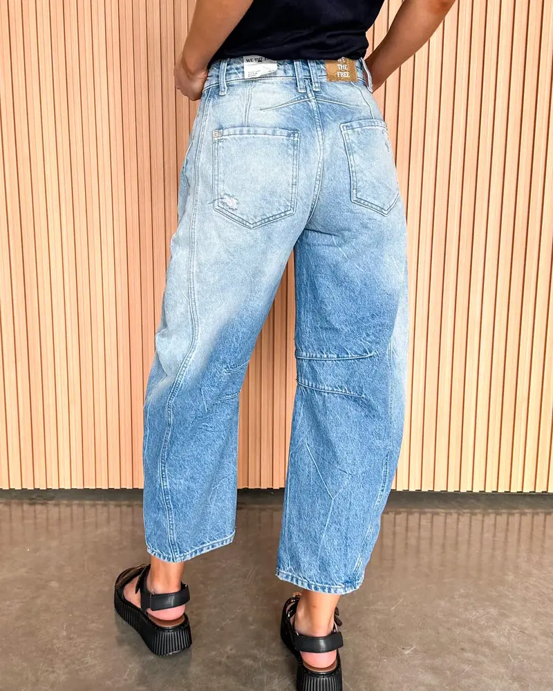 Free People Good Luck Mid-Rise Barrel Jeans | Barnyard Blue