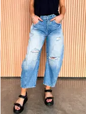 Free People Good Luck Mid-Rise Barrel Jeans | Barnyard Blue