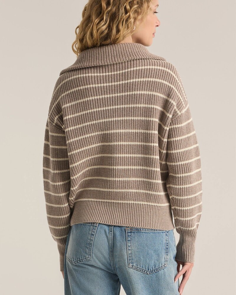 Z Supply Villa Half Zip Stripe Sweater | Heather