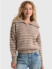 Z Supply Villa Half Zip Stripe Sweater | Heather