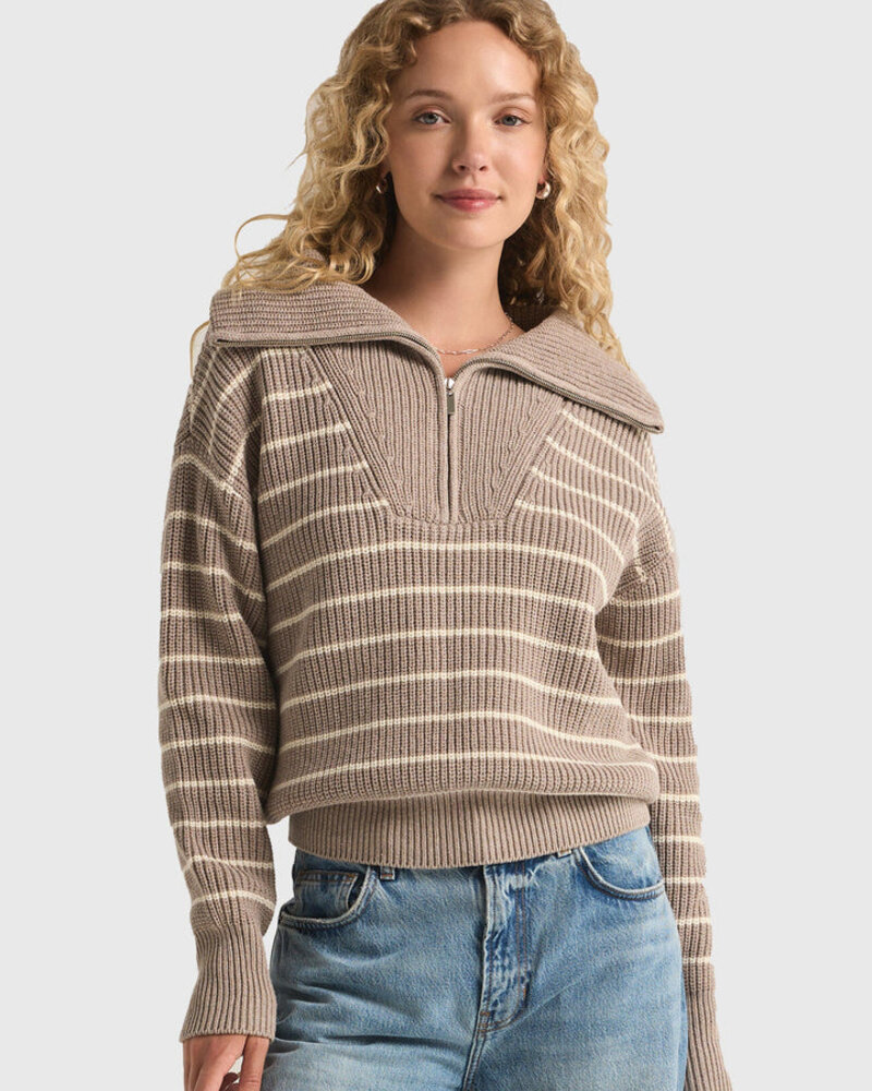 Z Supply Villa Half Zip Stripe Sweater | Heather