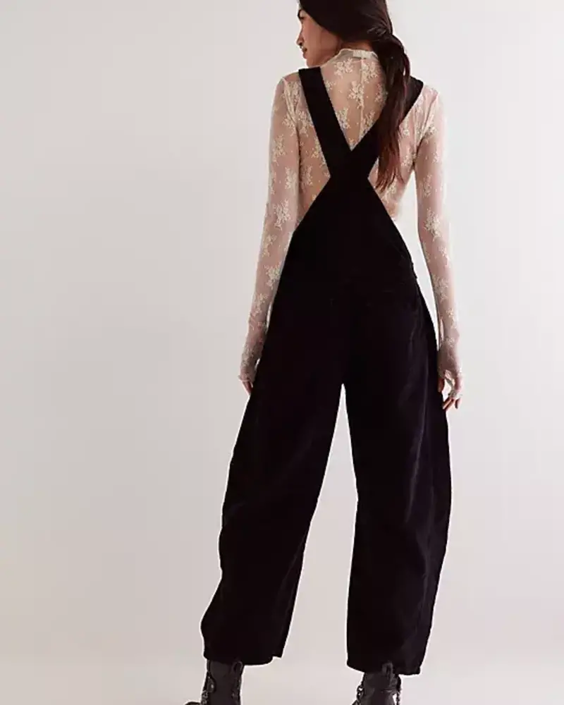 Free People Good Luck Cord Barrel Overalls | Black