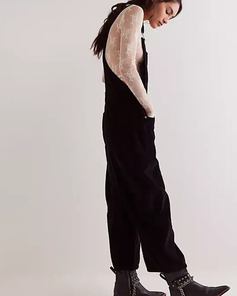 Free People Good Luck Cord Barrel Overalls | Black