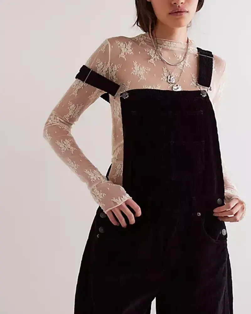 Free People Good Luck Cord Barrel Overalls | Black