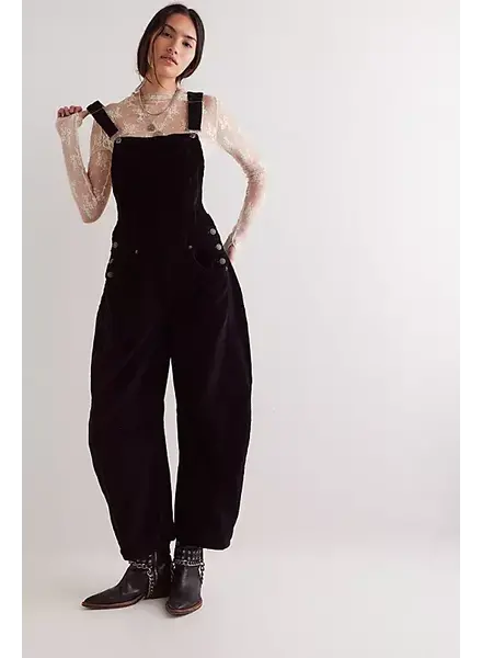 Free People Good Luck Cord Barrel Overalls | Black