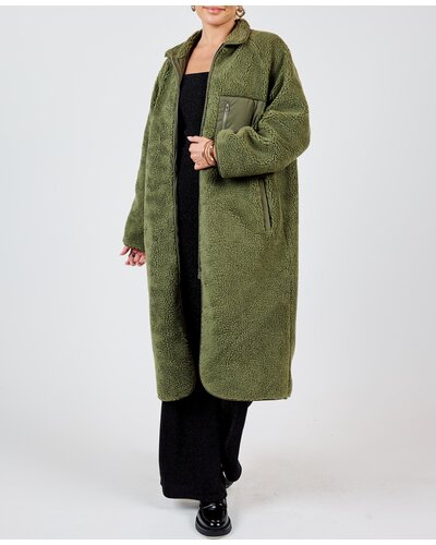 Laney Long Shearling Zip Jacket | Olive - Thelma & Thistle