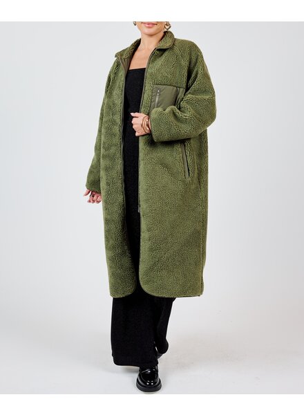 Laney Long Shearling Zip Jacket | Olive