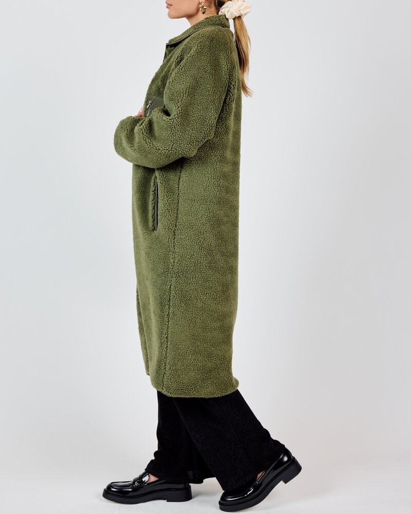 Laney Long Shearling Zip Jacket | Olive