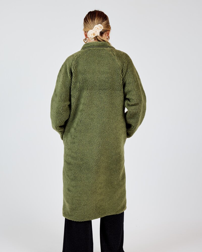 Laney Long Shearling Zip Jacket | Olive